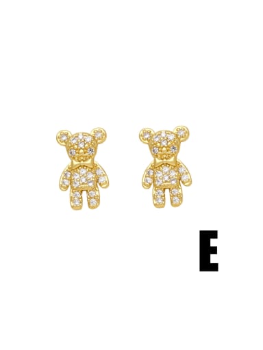 E Brass Cubic Zirconia Bear Cute Stud Earring