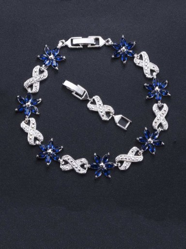 blue Brass Cubic Zirconia Flower Luxury Bracelet