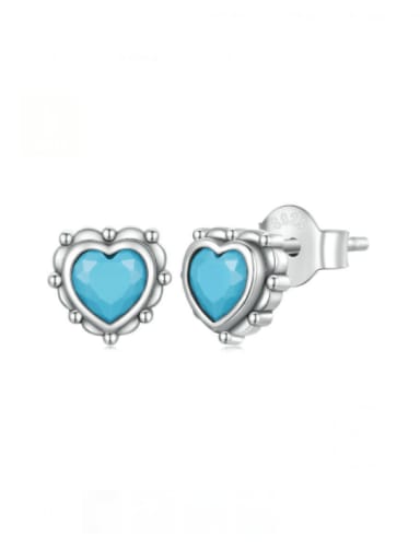 925 Sterling Silver Turquoise Heart Trend Huggie Earring