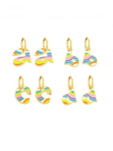 Brass Enamel Rainbow Letter Minimalist Huggie Earring