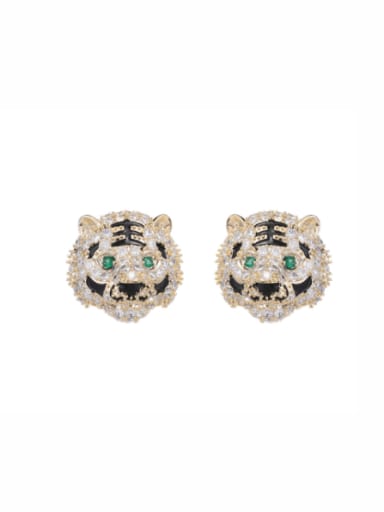 gold Brass Cubic Zirconia Tiger Luxury Cluster Earring
