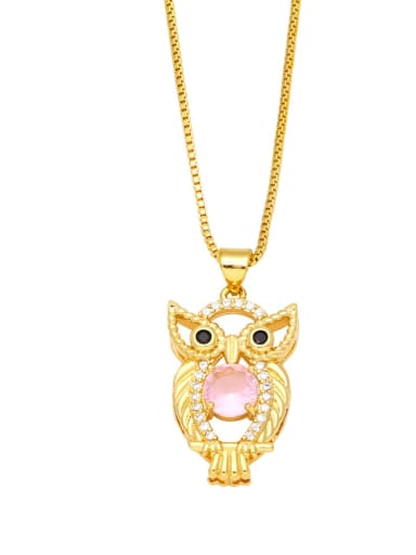 Brass Cubic Zirconia Vintage Owl  Pendant  Necklace