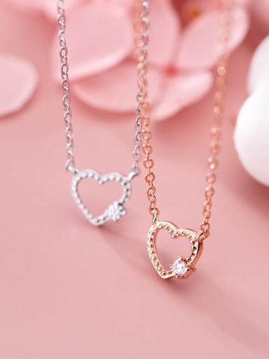 925 Sterling Silver Minimalist Hollow  Heart Pendant Necklace