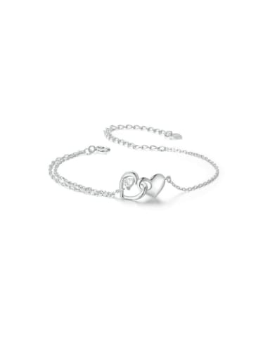 925 Sterling Silver Heart Trend Strand Double Layer Chain Bracelet