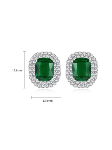 E19112861 Green Brass Cubic Zirconia Square Luxury Cluster Earring