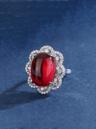 Red corundum ring Brass Natural Stone Irregular Vintage Band Ring