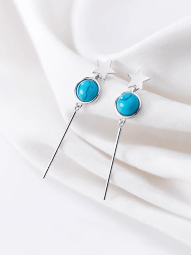 925 Sterling Silver Turquoise Tassel Minimalist Drop Earring