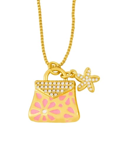 Pink Brass Rhinestone Enamel Geometric Minimalist Necklace