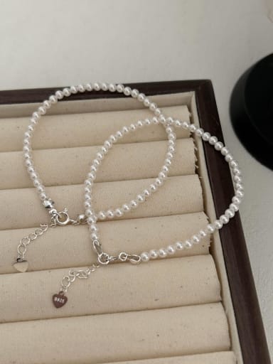 custom 925 Sterling Silver Imitation Pearl Vintage Beaded Bracelet