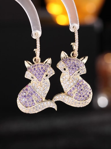Purple zirconium Brass Cubic Zirconia Fox Cute Hook Earring