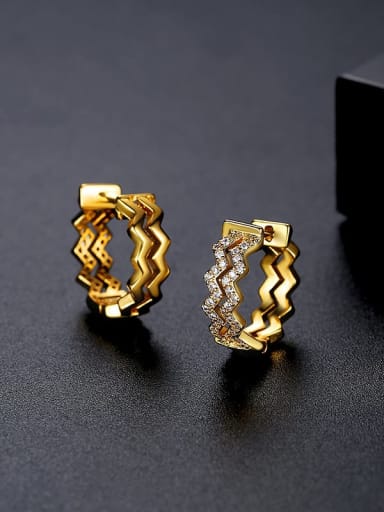 E21051510 18K Brass Cubic Zirconia Geometric Classic Huggie Earring