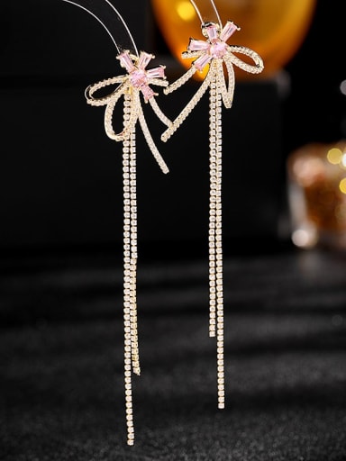 Brass Cubic Zirconia Bowknot Tassel Luxury Cluster Earring