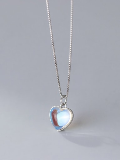 925 Sterling Silver Lampwork Stone Heart Minimalist Necklace