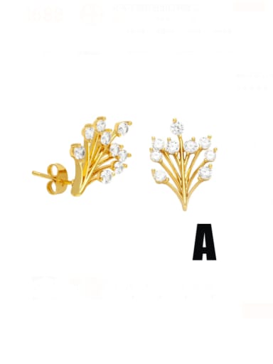 Brass Cubic Zirconia Irregular Minimalist Stud Earring