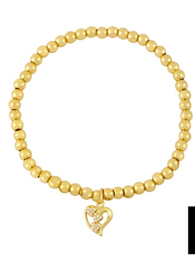 Brass Rhinestone Heart Vintage Beaded Bracelet