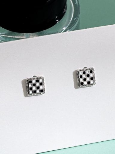 ES2129 ? Platinum ? 925 Sterling Silver Enamel Geometric Minimalist Stud Earring