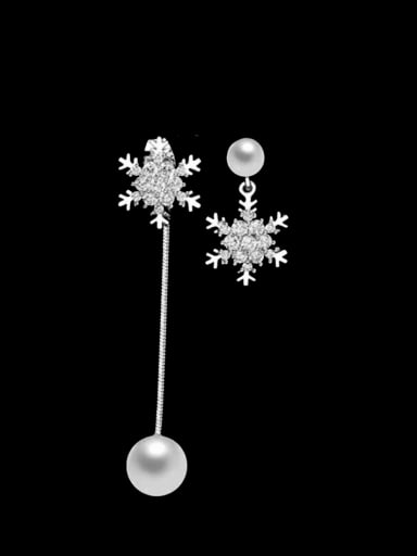 925 Sterling Silver Cubic Zirconia  Asymmetrical  Flower Dainty Drop Earring