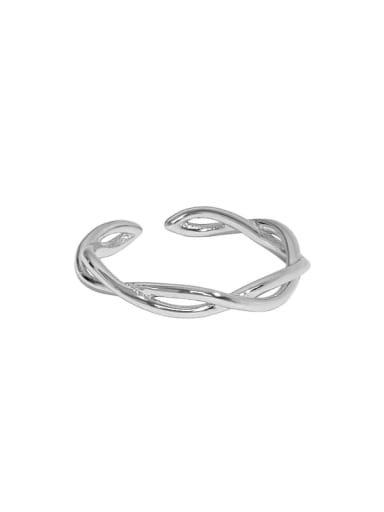 Platinum [12 Adjustable] 925 Sterling Silver Irregular Minimalist Twist Interweave Band Ring