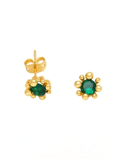 green Brass Cubic Zirconia Round Minimalist Stud Earring