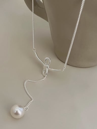 925 Sterling Silver Bowknot Minimalist Lariat Necklace