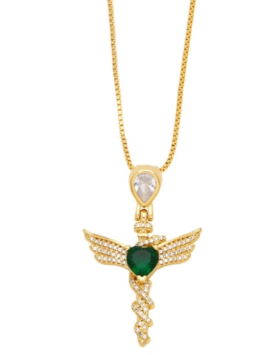 A Brass Cubic Zirconia Wing Vintage Cross Pendant  Necklace