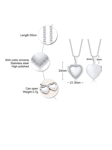CZ Pendant and Chain, Steel Color Stainless steel Heart Minimalist Necklace