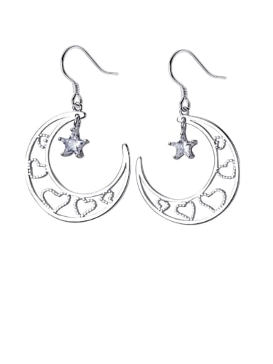 925 Sterling Silver Heart  Moon Minimalist Hook Earring