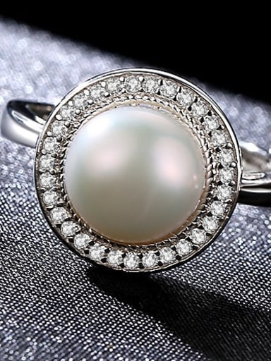 White 10A04 925 Sterling Silver Micro-set zircon freshwater pearls Trend Band Ring