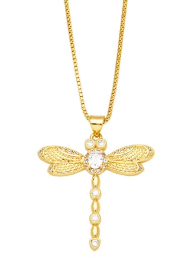 Brass Cubic Zirconia Dragonfly Vintage Necklace