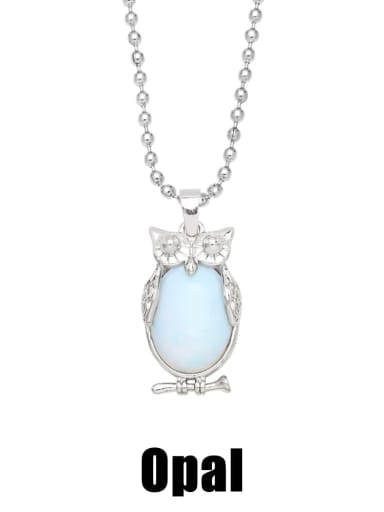 Opal Brass Natural Stone Owl Vintage Necklace