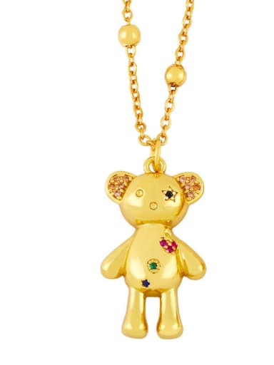 A Brass Rhinestone Cute  Bear Pendant Necklace