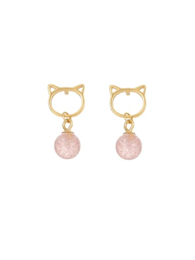 ES689 [Gold] 925 Sterling Silver Synthetic Crystal Cat Cute Drop Earring