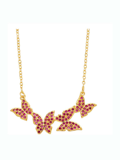 Rose red Brass Cubic Zirconia Butterfly Hip Hop Necklace