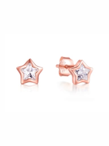 Rose Gold 925 Sterling Silver Rhinestone Five-Pointed Star Minimalist Stud Earring