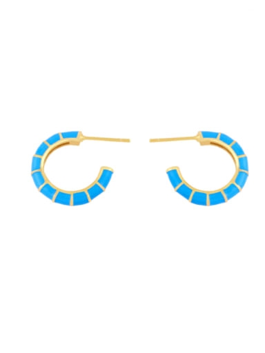 blue Brass Enamel Geometric Minimalist Stud Earring