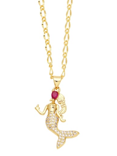 Rose red Brass Cubic Zirconia Mermaid Trend Necklace