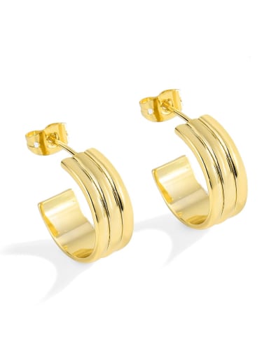 Brass Geometric Minimalist  C-Ring Three-Layer Earrings