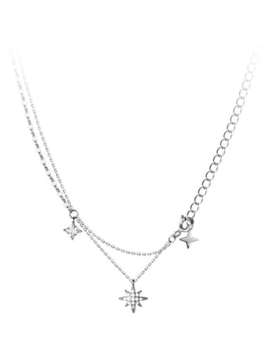925 Sterling Silver Cubic Zirconia Star Minimalist Multi Strand Necklace