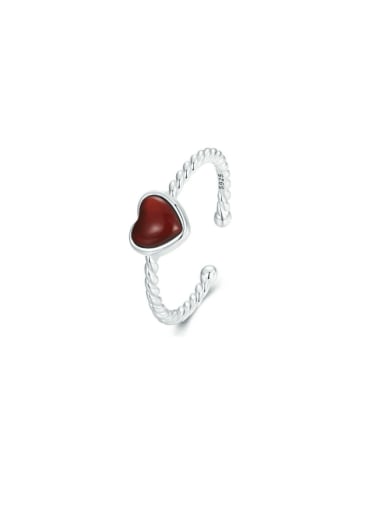 925 Sterling Silver Carnelian Heart Minimalist Band Ring