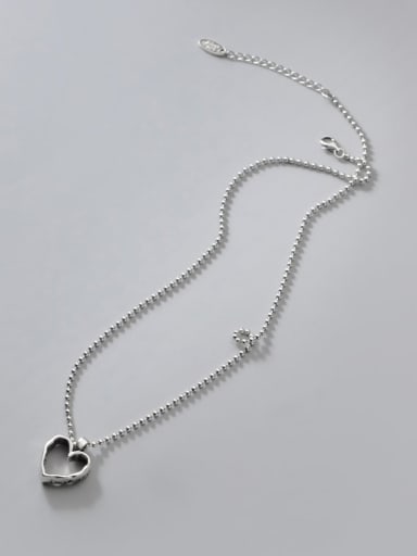 925 Sterling Silver Heart Minimalist Beaded Necklace