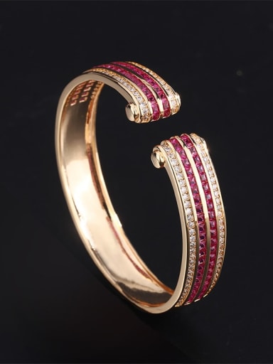 red Brass Cubic Zirconia Geometric Luxury Cuff Bangle