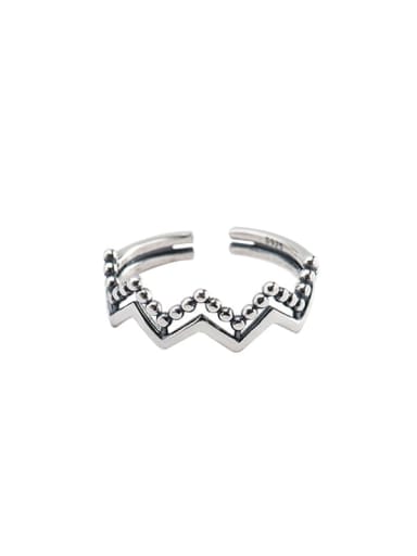 925 Sterling Silver Bead  Retro wave double layer Stackable Ring