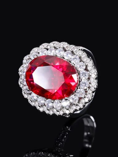 Red Treasure Pendant Brass Cubic Zirconia Oval Luxury Cocktail Ring