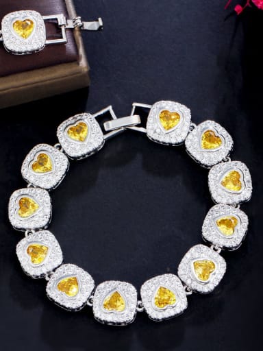 yellow Brass Cubic Zirconia Multi Color Geometric Heart Luxury Bracelet