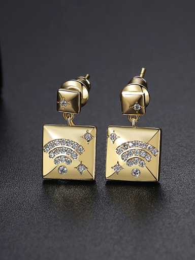Brass Cubic Zirconia Square Minimalist Chandelier Earring