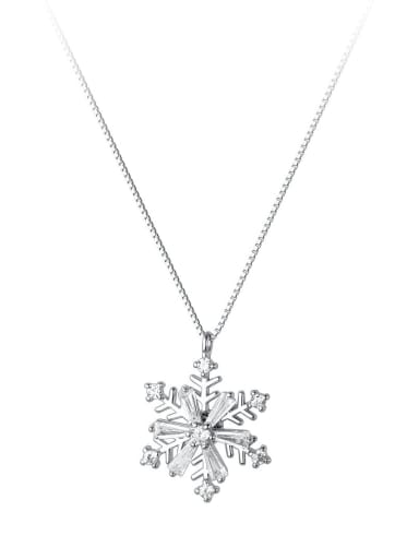 925 Sterling Silver Cubic Zirconia  Minimalist Snowflake Pendant Necklace