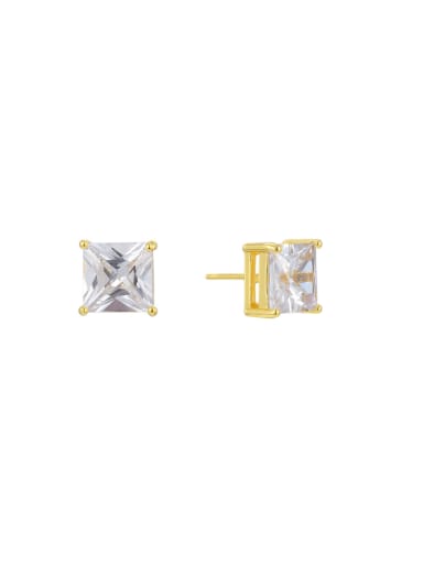 Brass Cubic Zirconia Square Minimalist Stud Earring
