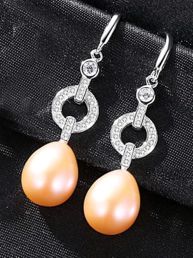 Pink 1A02 925 Sterling Silver Freshwater Pearl Hollow Geometric Classic Hook Earring