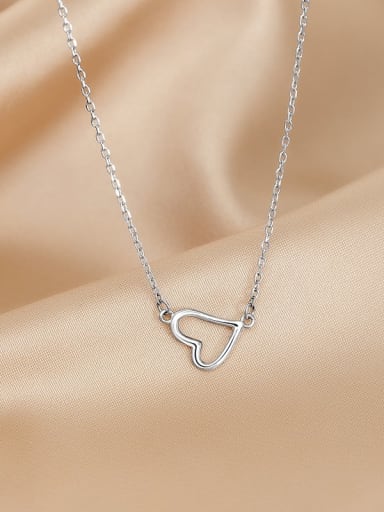 NS760 ? Platinum ? 925 Sterling Silver Heart Minimalist Necklace