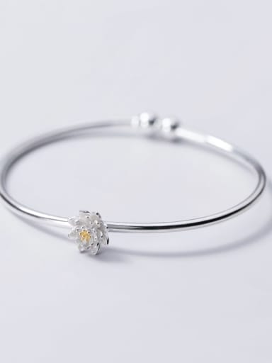 925 Sterling Silver Flower Minimalist Cuff Bangle